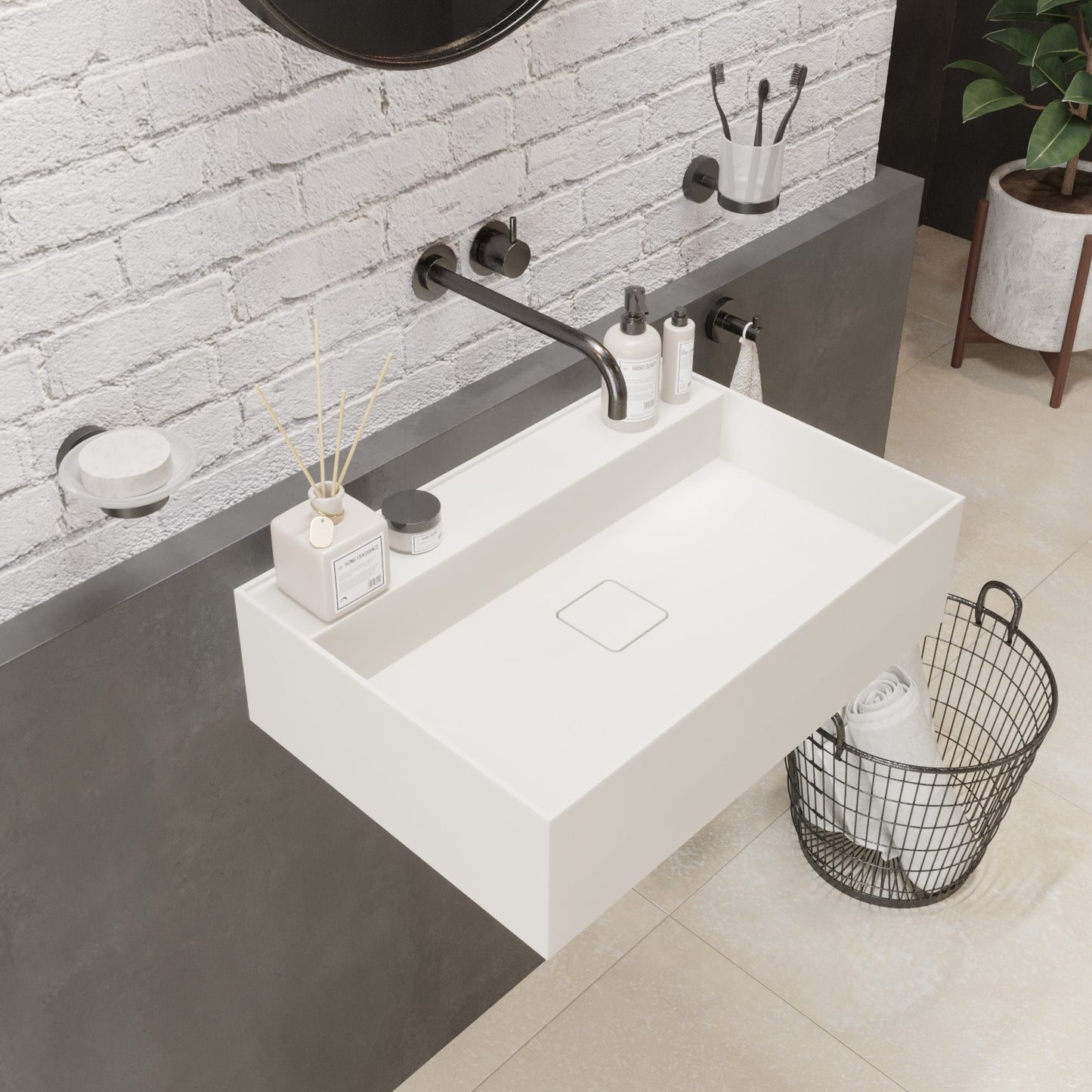Solidbliss 24" Wall Mounted Washbasin With Shelf at the Rear.