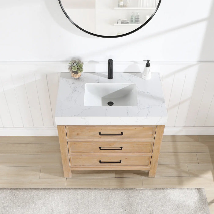 Vinnova León Free-standing Single Bathroom Vanity in Fir Wood with Composite top and Optional Mirror
