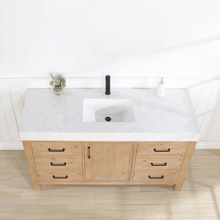 Vinnova León Free-standing Single Bathroom Vanity in Fir Wood with Composite top and Optional Mirror