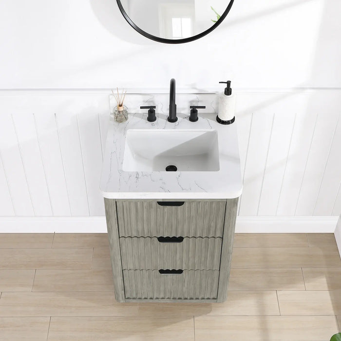 Vinnova Cádiz Free-standing Single Bathroom Vanity in Fir Wood with Composite top and Optional Mirror