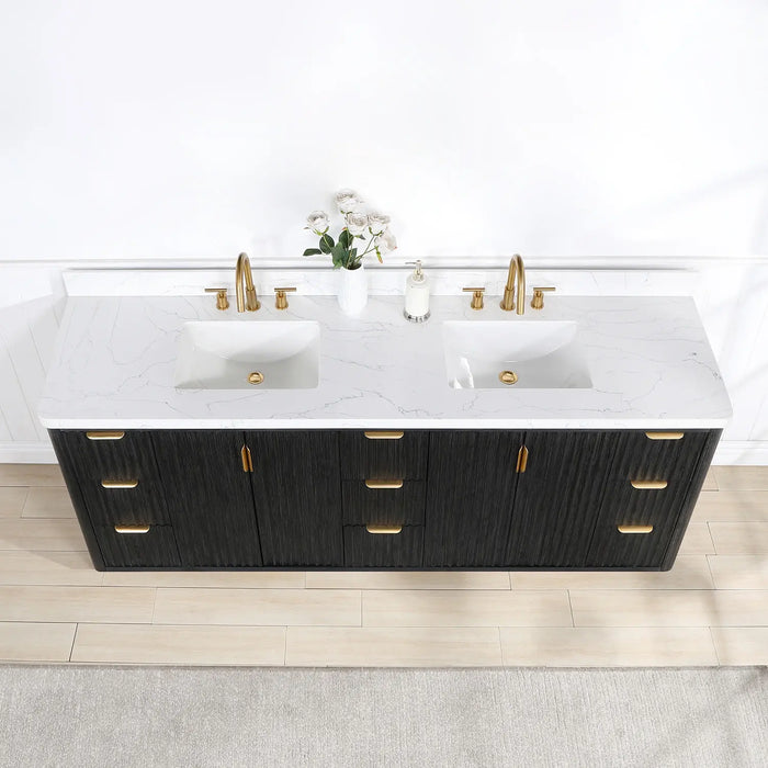 Vinnova Cádiz Free-standing Double Bathroom Vanity in Fir Wood with Composite top and Optional Mirror
