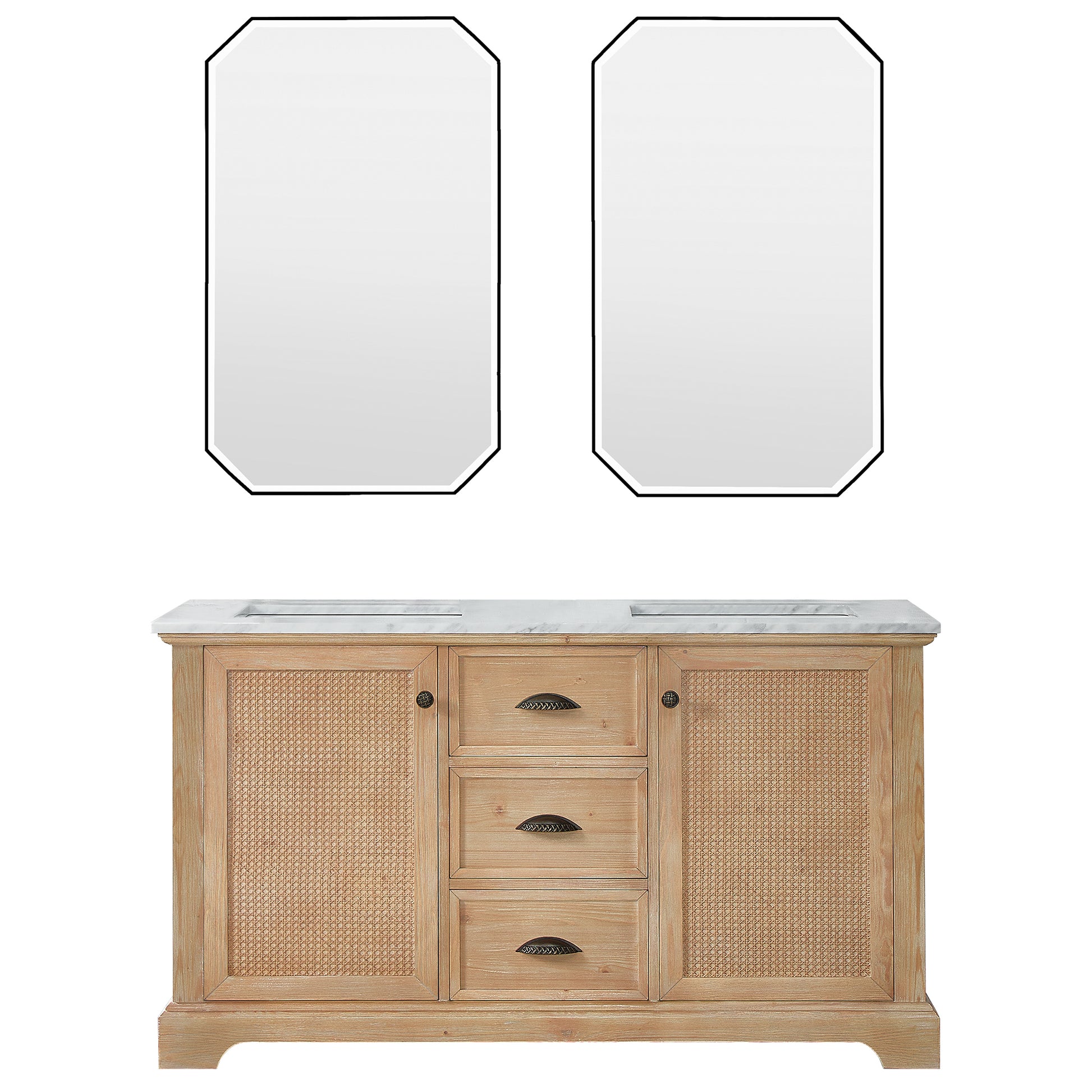 
  
  Hervas Double Sink Vanity | 60", 72" | White Marble, Black Marble Top | Fir Wood | Optional Mirror
  
