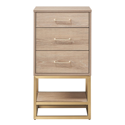 Alistair 19.7" Storage Cabinet in North American Oak Finish with 3 Drawers 1 Shelf for Bathroom and Living Room