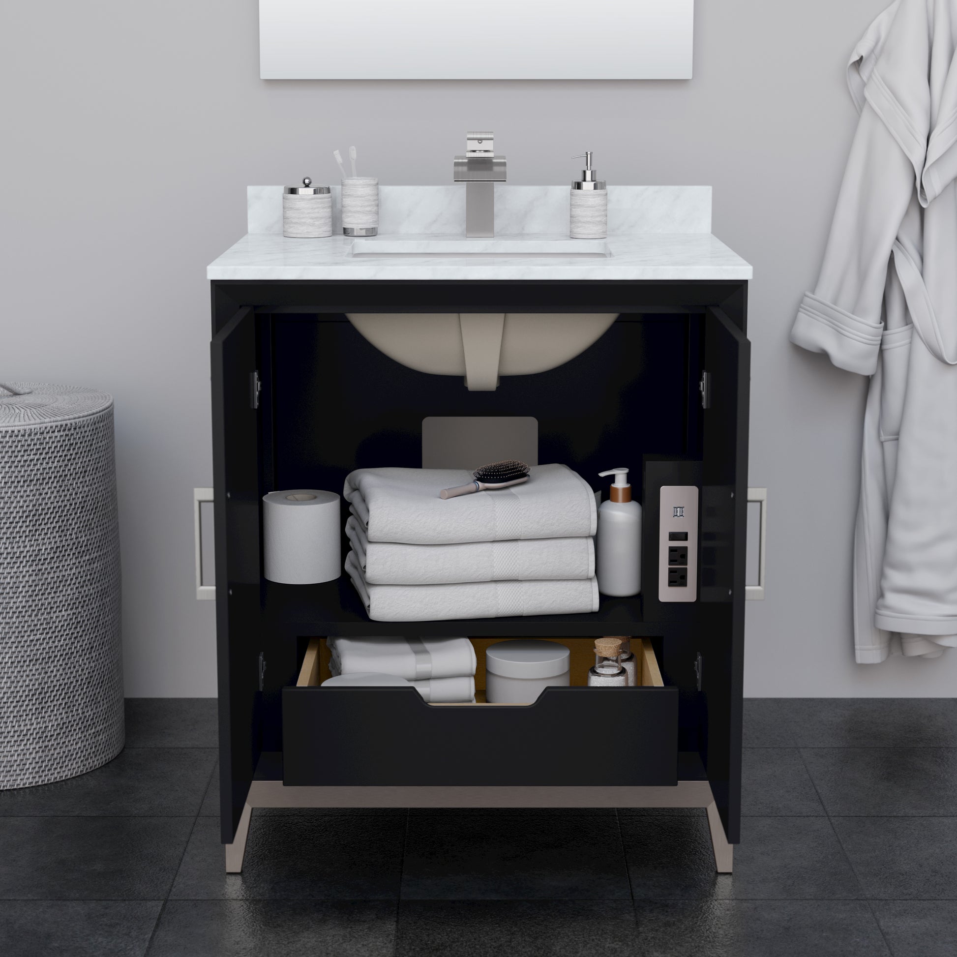 
  
  Marlena Single Sink Vanity with Cultured Marble, Undermount Square Sink, Optional Trim
  
