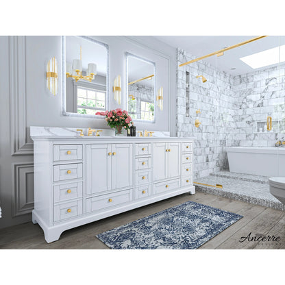 Audrey 84 in. Bath Vanity Set in White with Quartz Calacatta Laza Vanity top and White Undermount Basin