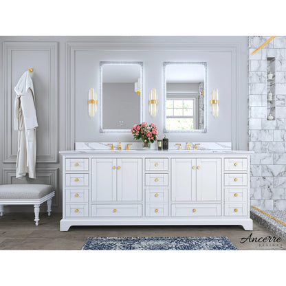 Audrey 84 in. Bath Vanity Set in White with Quartz Calacatta Laza Vanity top and White Undermount Basin