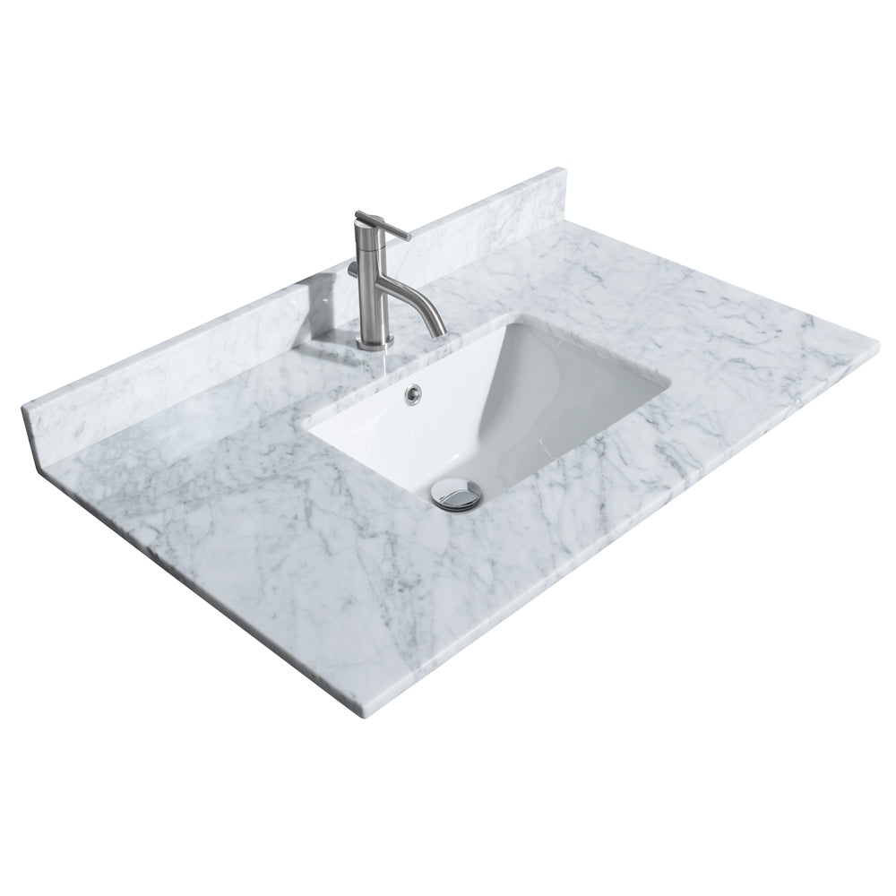 
  
  Strada Single Sink Vanity with White Carrara Marble, Undermount Square Sink, Optional Trim and Mirror
  

