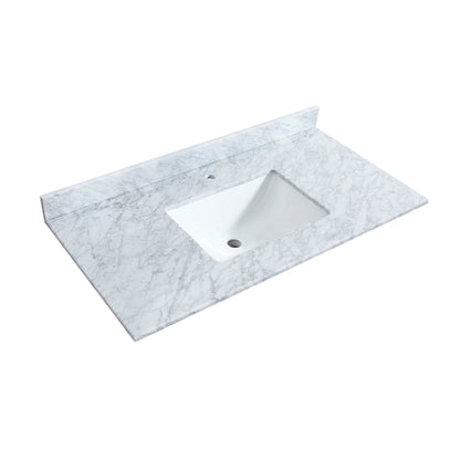 Amici Single Bathroom Vanity in White, White Carrara Marble, Undermount Square Sink, Optional Trim
