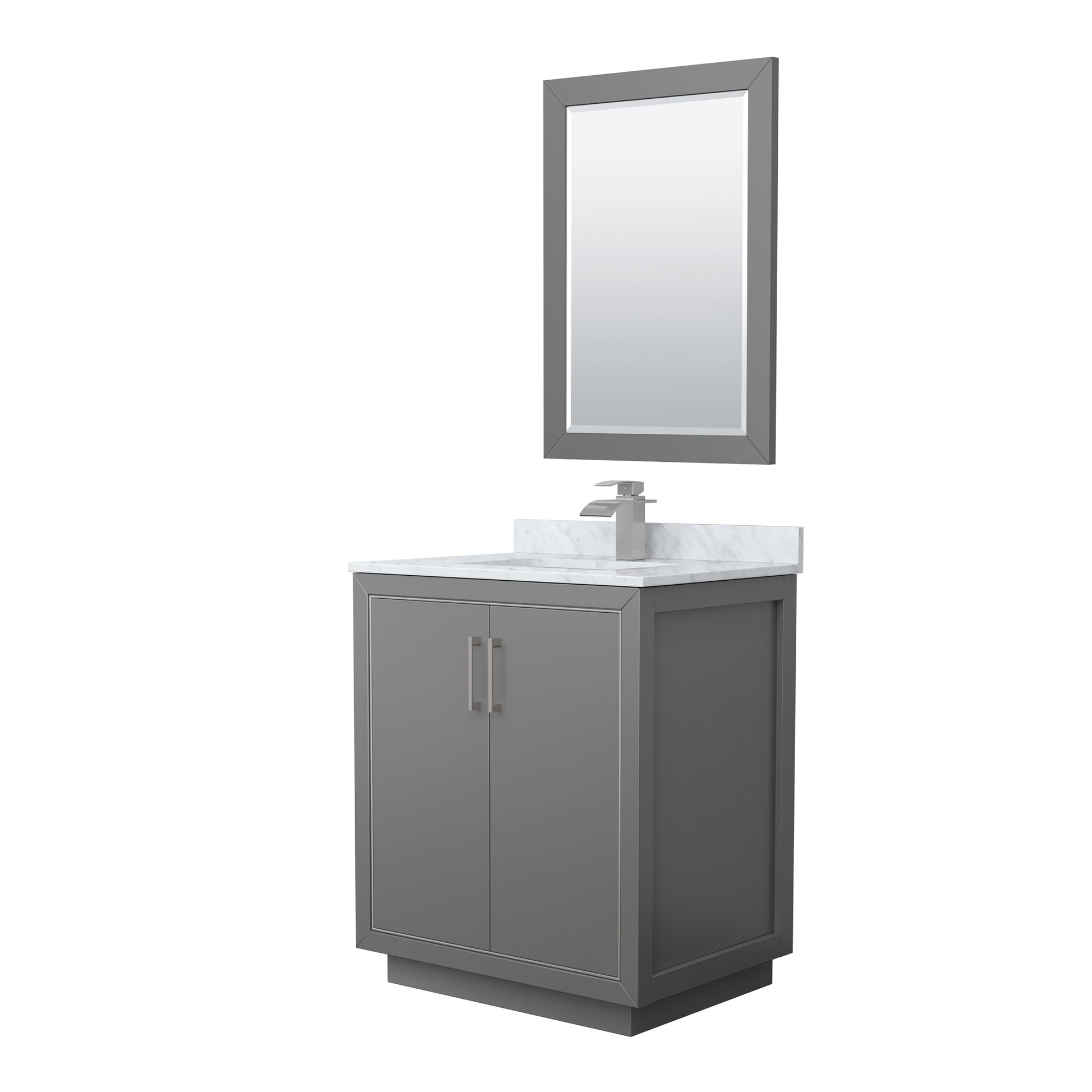 
  
  Icon Single Sink Vanity with White Carrara Marble Countertop, Undermount Square Sink, Optional Trim and Mirror
  
