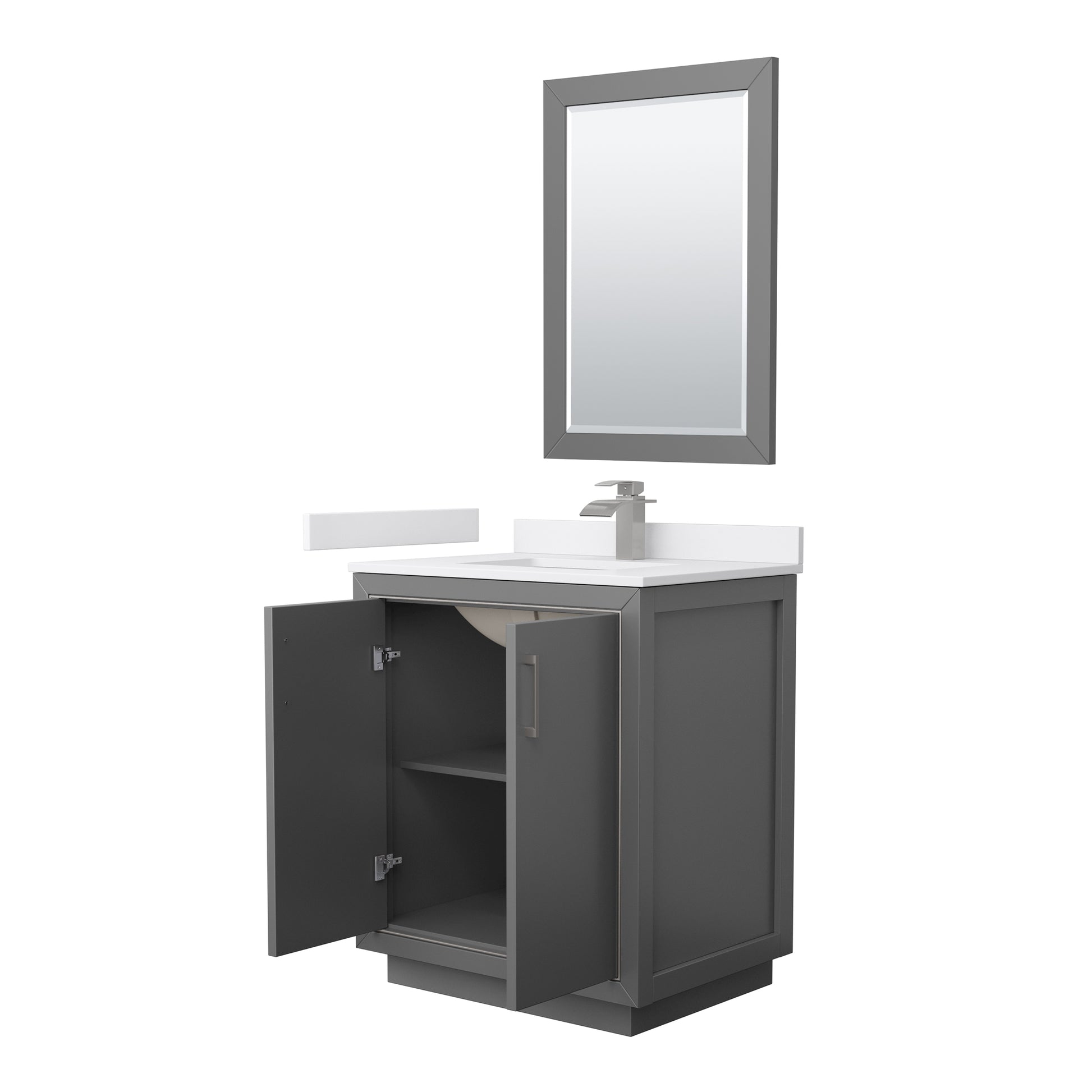 
  
  Icon Single Sink Vanity with White Cultured Marble, Undermount Square Sink, Optional Trim and Mirror
  
