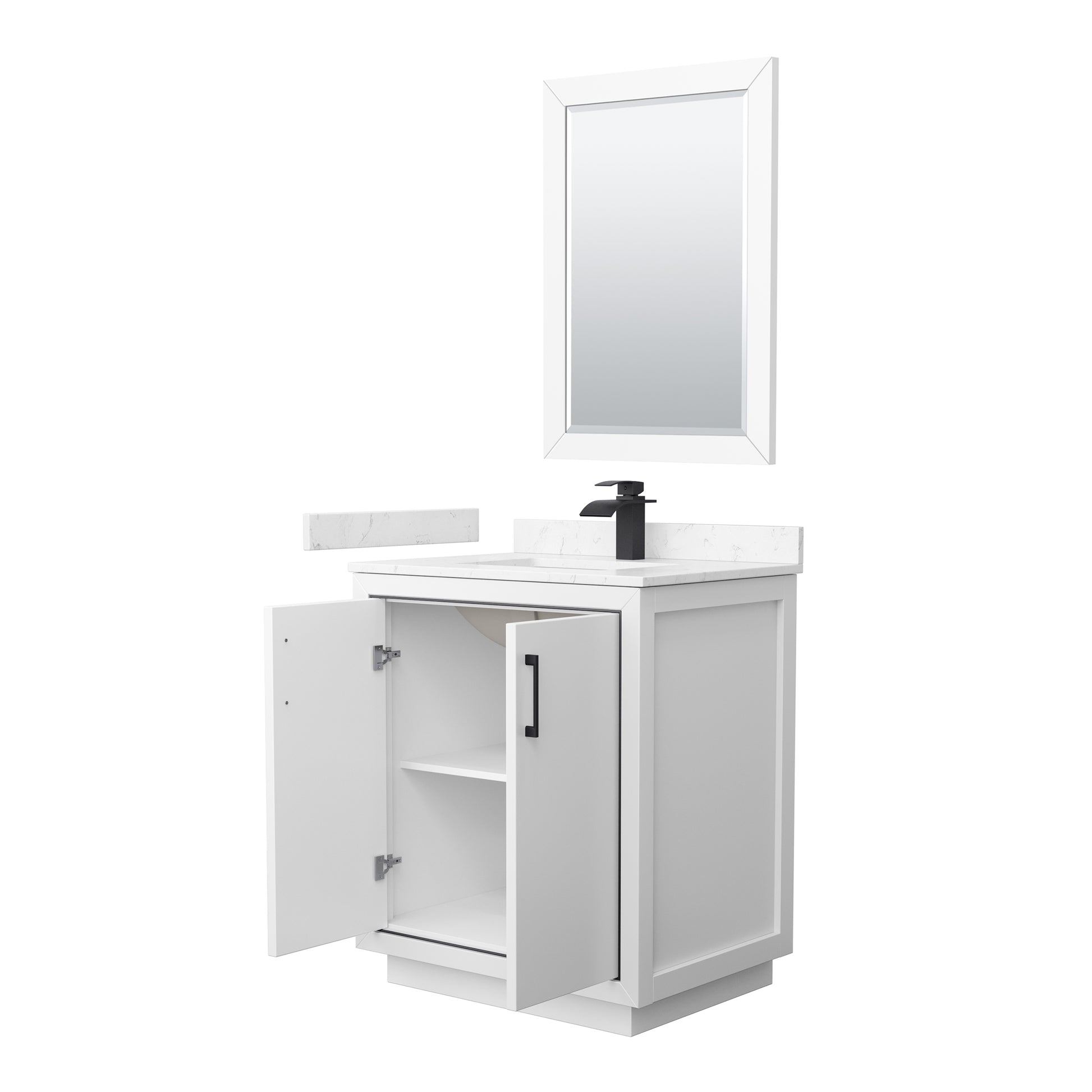 
  
  Icon Single Sink Vanity with Carrara Cultured Marble, Undermount Square Sink, Optional Trim and Mirror
  
