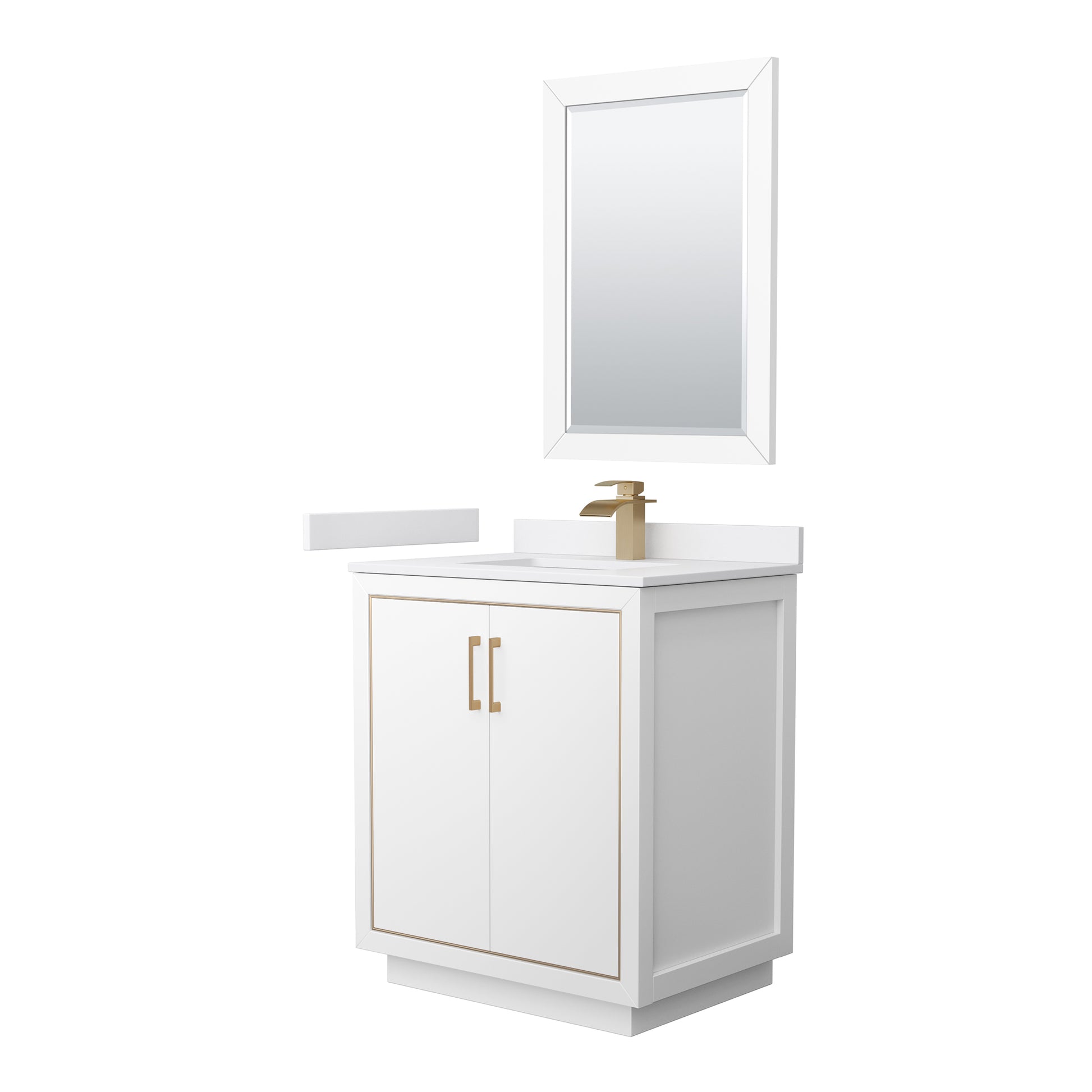 
  
  Icon Single Sink Vanity with White Cultured Marble, Undermount Square Sink, Optional Trim and Mirror
  
