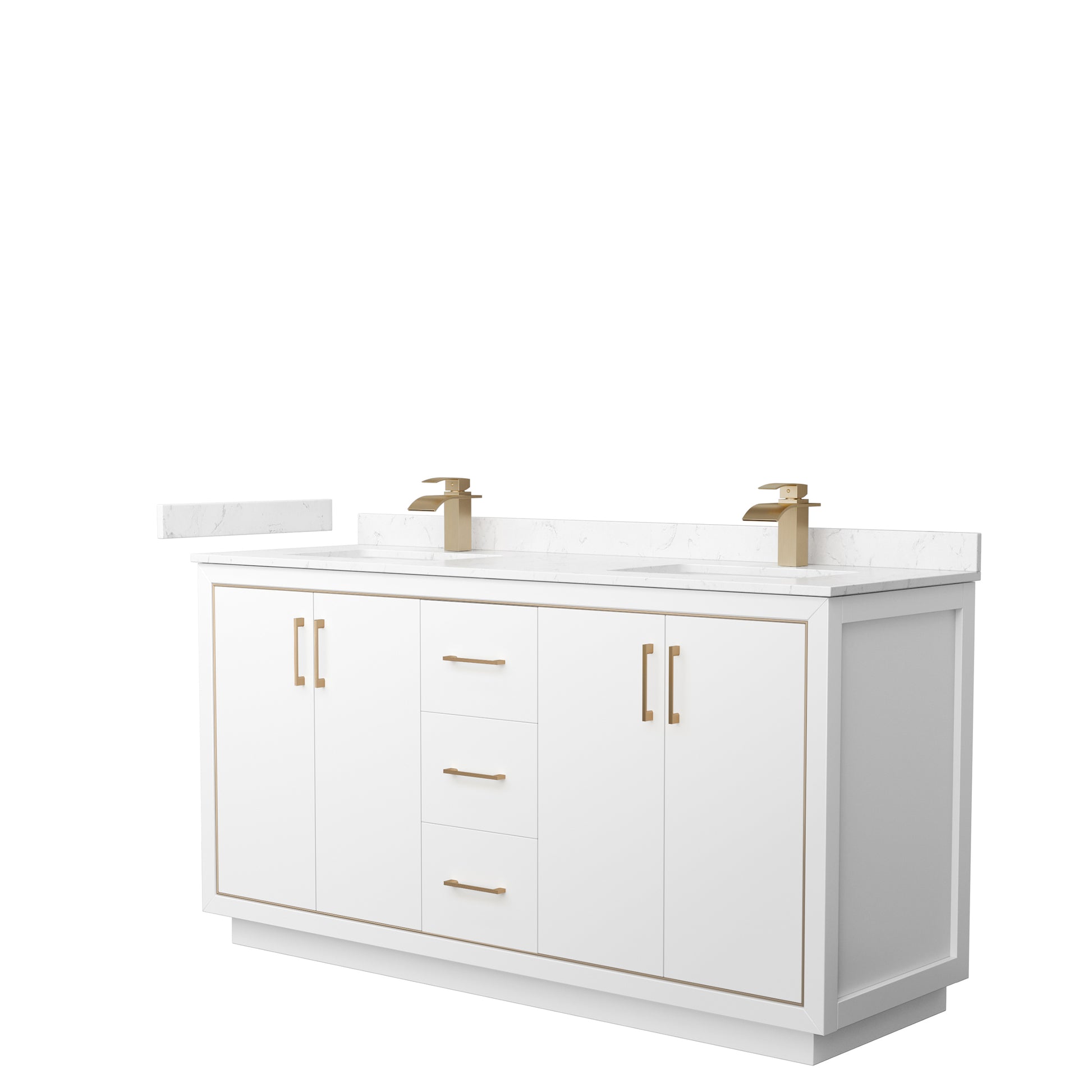 
  
  Icon Double Sink Vanity with Carrara Cultured Marble, Undermount Square Sink, Optional Trim and Mirror
  
