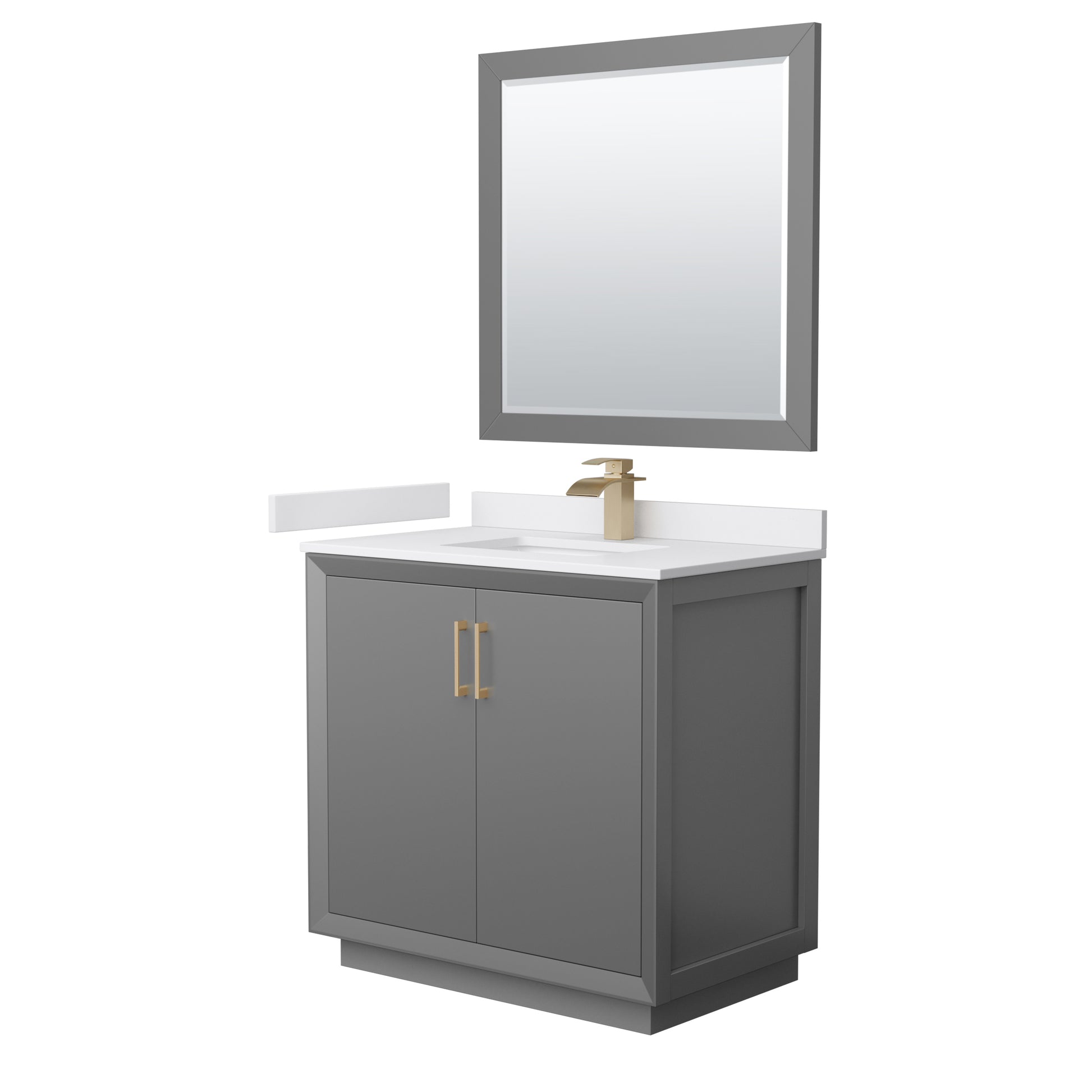 
  
  Strada Single Sink Vanity with White Cultured Marble, Undermount Square Sink, Optional Trim and Mirror
  
