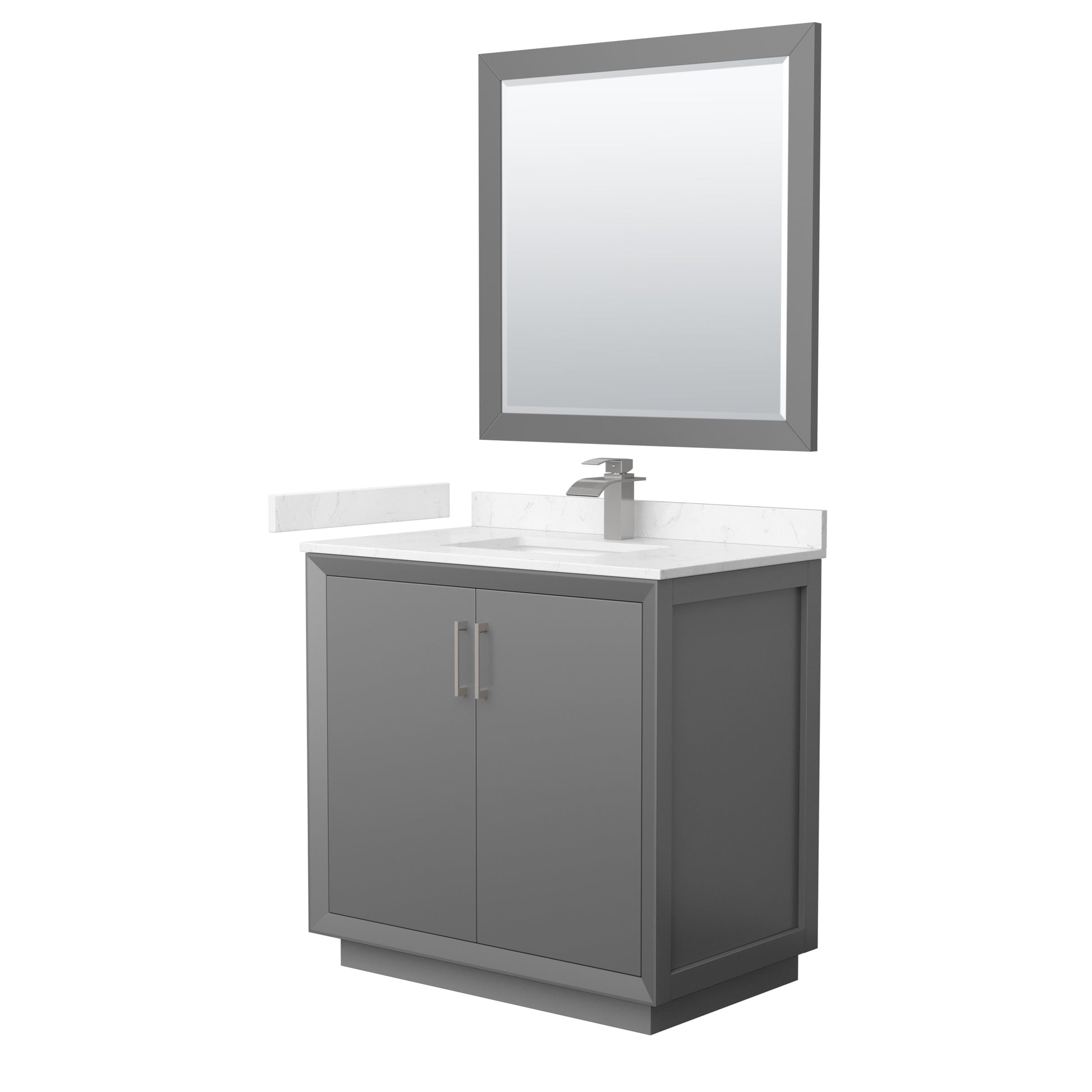 
  
  Strada Single Sink Vanity with Carrara Cultured Marble, Undermount Square Sink, Optional Trim and Mirror
  
