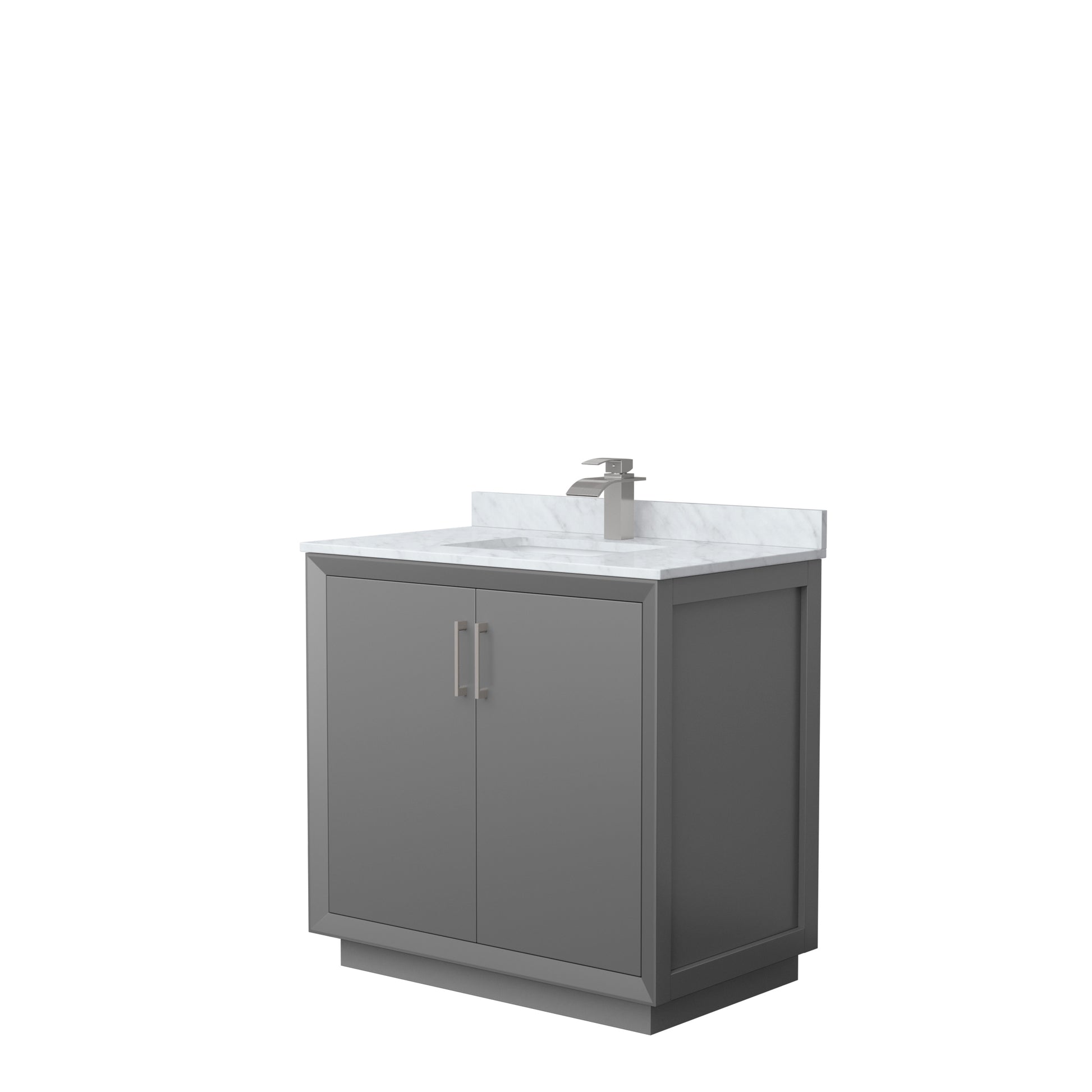 
  
  Strada Single Sink Vanity with White Carrara Marble, Undermount Square Sink, Optional Trim and Mirror
  
