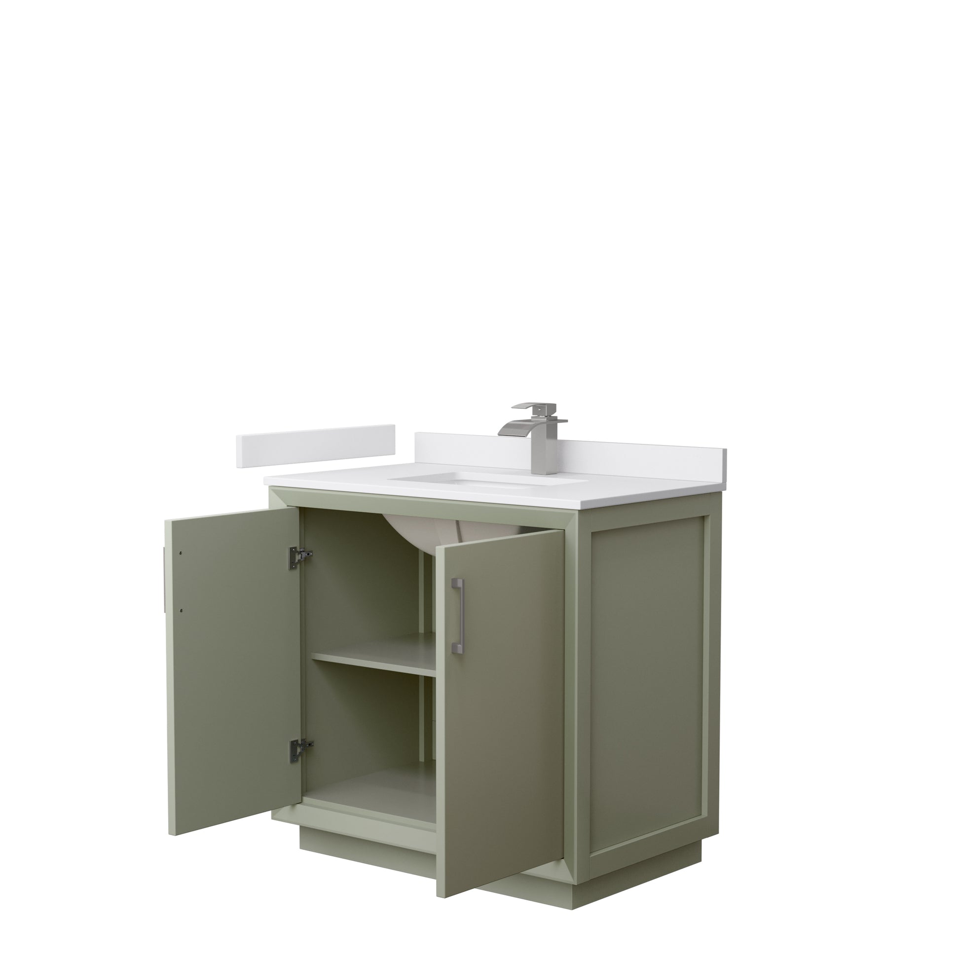 
  
  Strada Single Sink Vanity with White Cultured Marble, Undermount Square Sink, Optional Trim and Mirror
  
