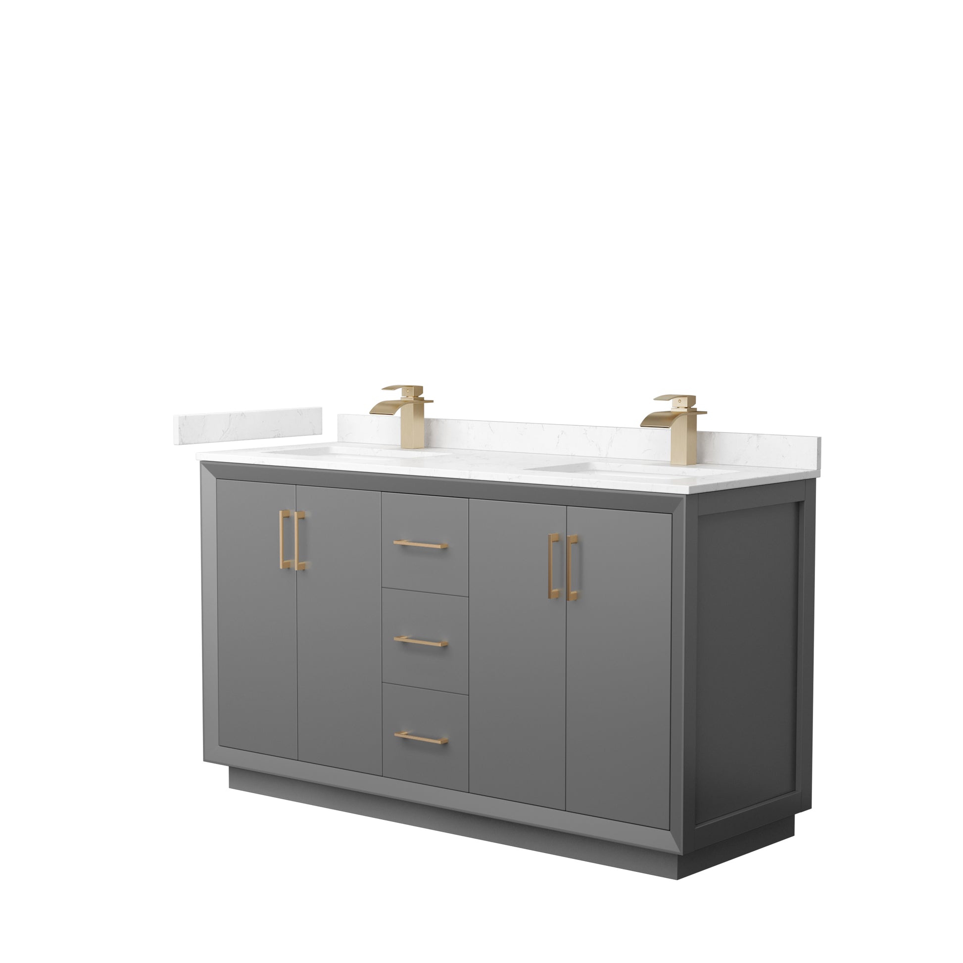 
  
  Strada Double Sink Vanity with Carrara Cultured Marble, Undermount Square Sink, Optional Trim and Mirror
  
