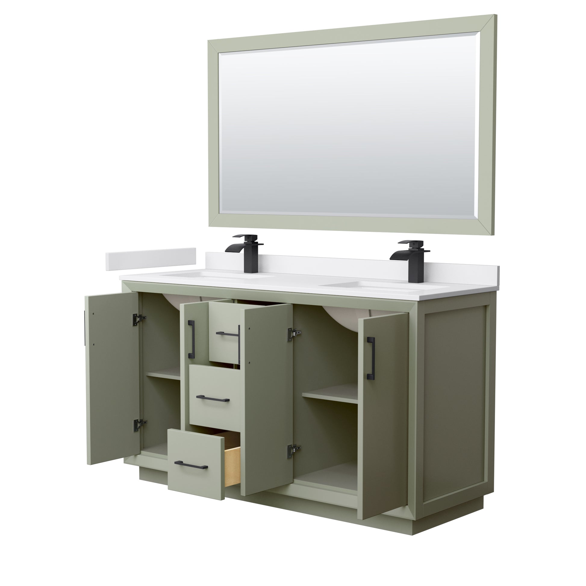 
  
  Strada Double Sink Vanity with White Cultured Marble, Undermount Square Sink, Optional Trim and Mirror
  
