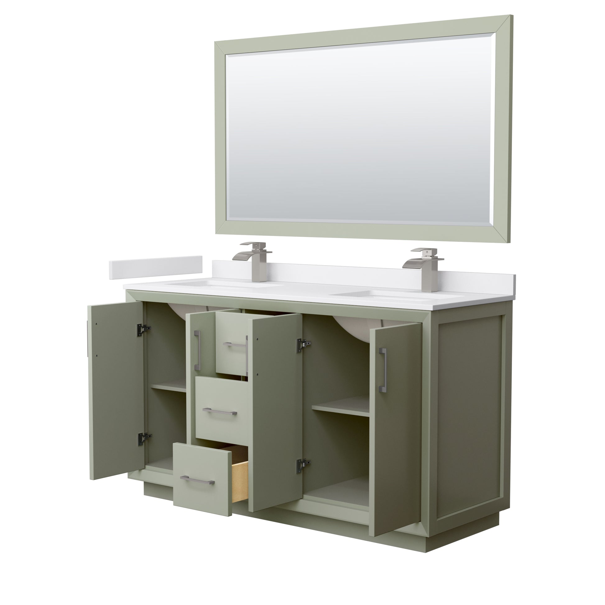 
  
  Strada Double Sink Vanity with White Cultured Marble, Undermount Square Sink, Optional Trim and Mirror
  
