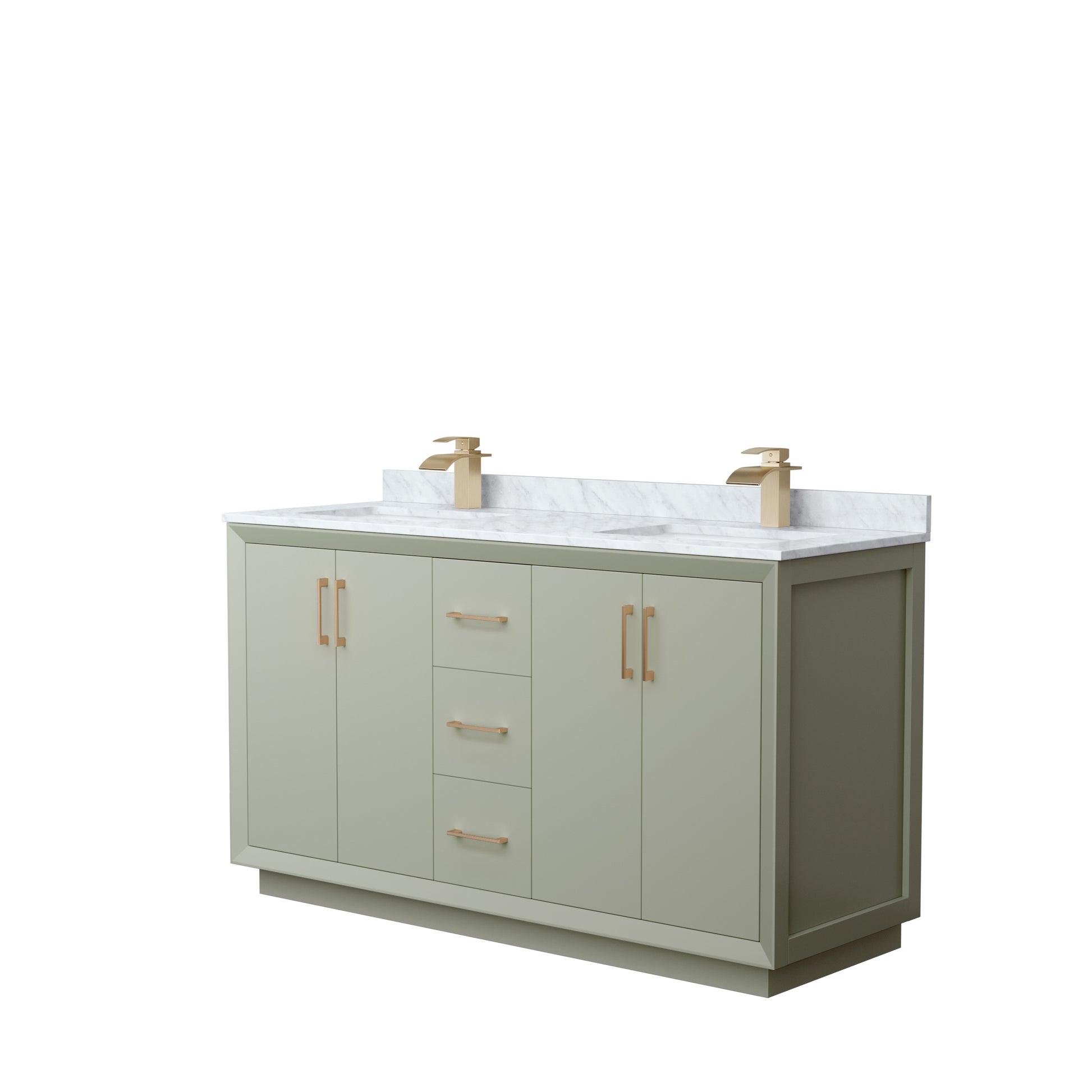 
  
  Strada Double Sink Vanity with White Carrara Marble, Undermount Square Sink, Optional Trim and Mirror
  
