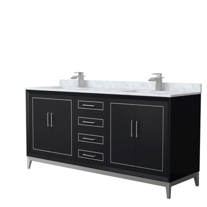Marlena 72" Double Sink Vanity with White Carrara Marble, Undermount Square Sink, Optional Trim