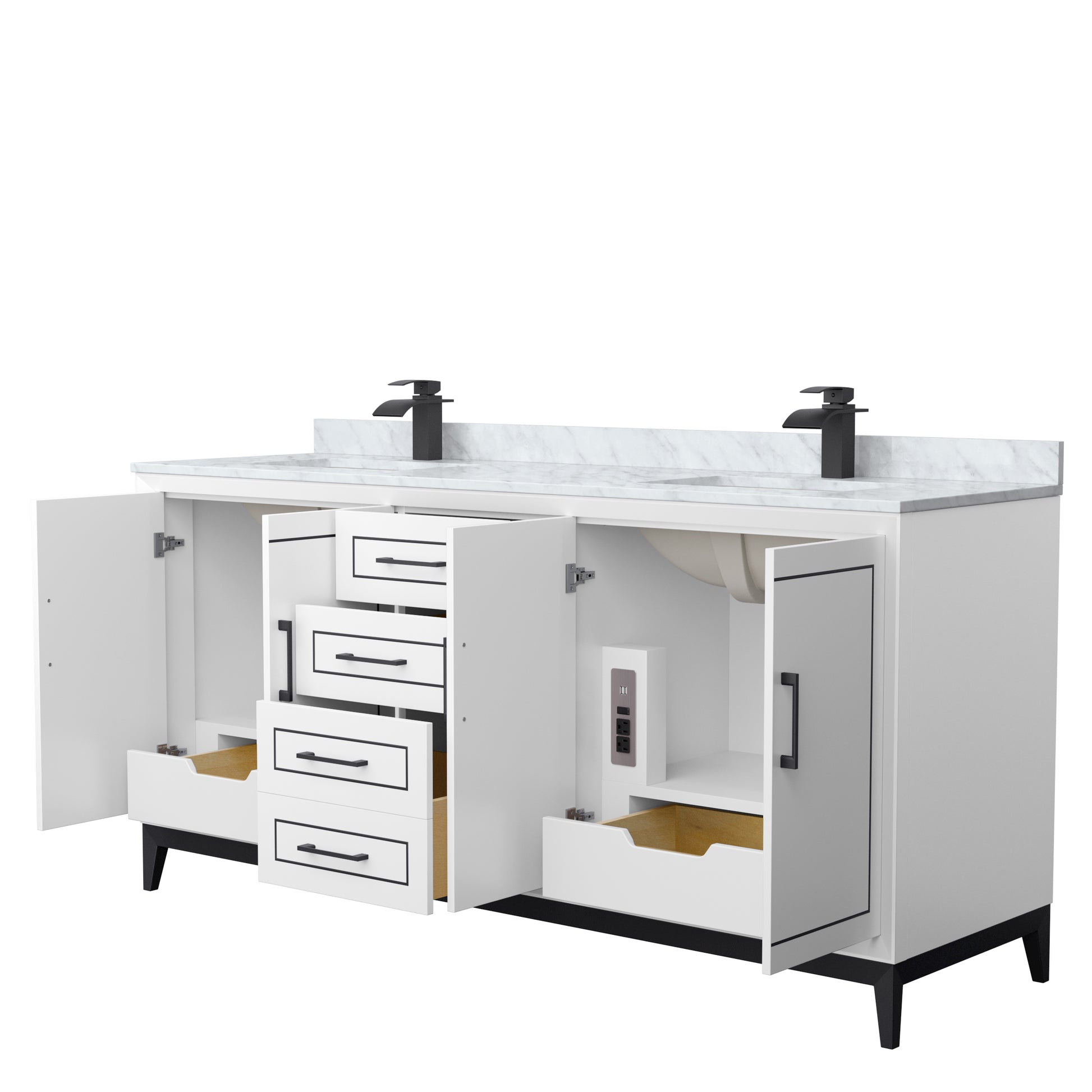
  
  Marlena 72" Double Sink Vanity with White Carrara Marble, Undermount Square Sink, Optional Trim
  
