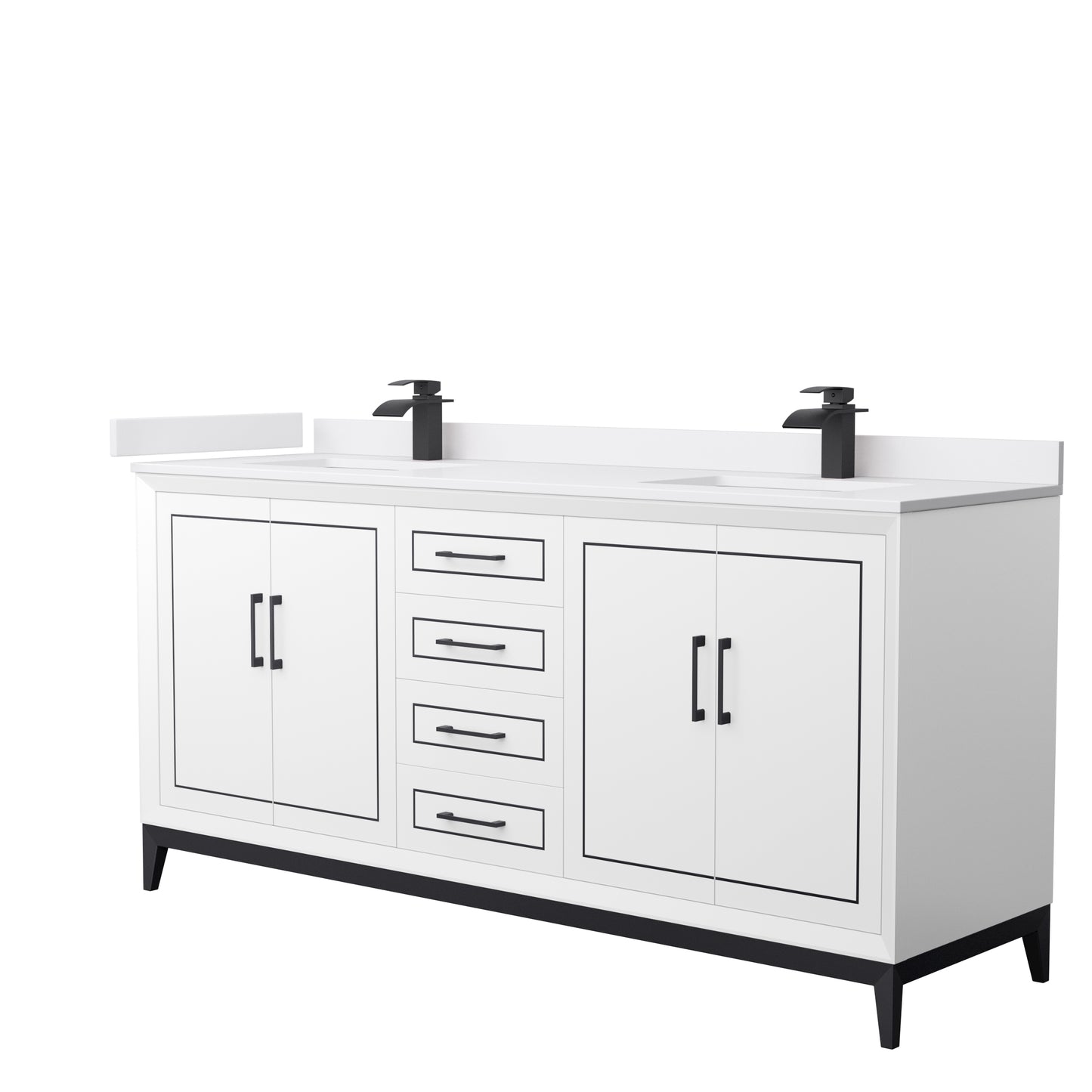 Marlena 72" Double Sink Vanity with Cultured Marble, Undermount Square Sink, Optional Trim