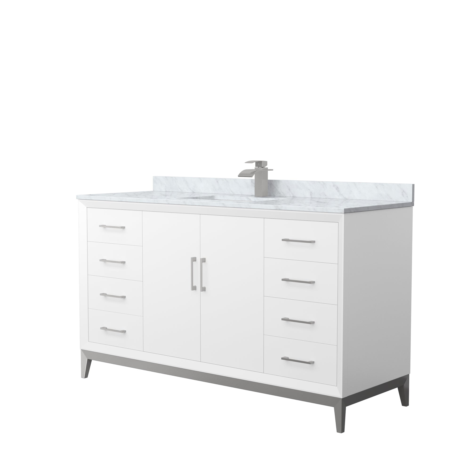 
  
  Amici Single Bathroom Vanity in White, White Carrara Marble, Undermount Square Sink, Optional Trim
  

