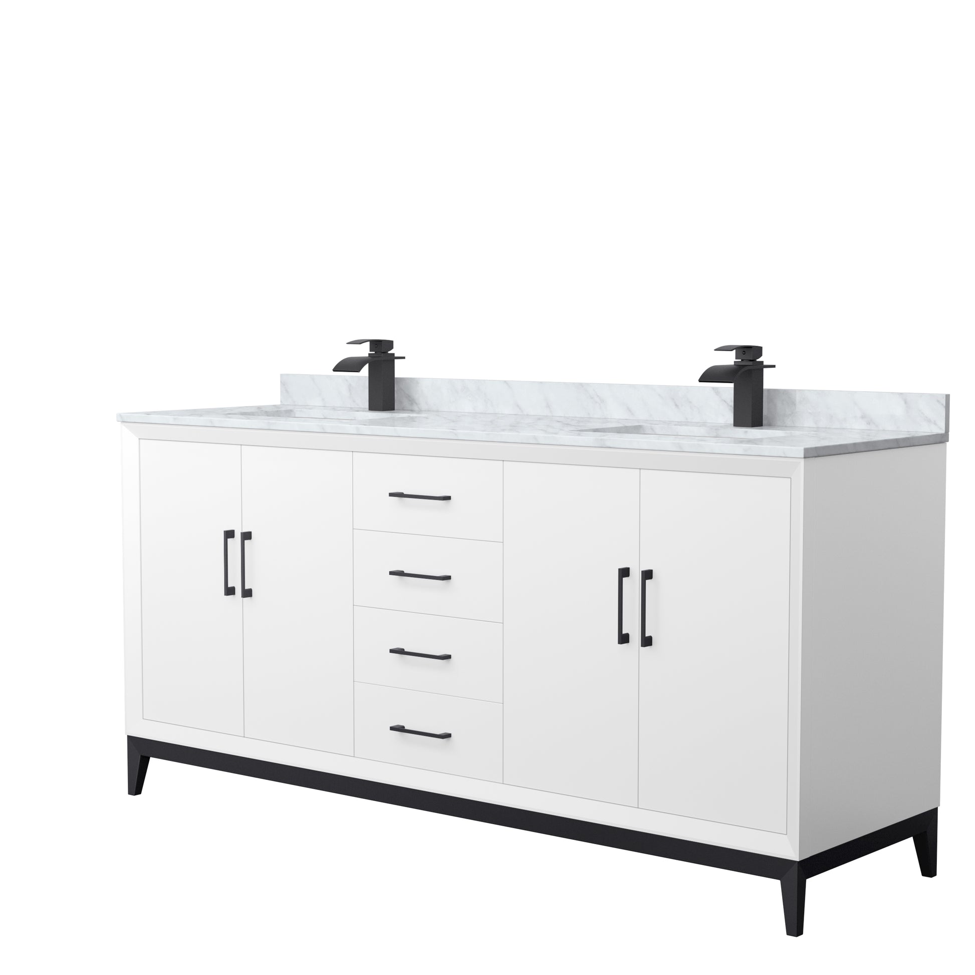 
  
  Amici 72" Double Bathroom Vanity in White, White Carrara Marble, Undermount Square Sink, Optional Trim
  
