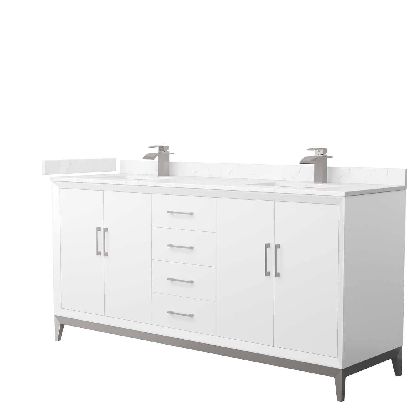 Amici 72" Double Bathroom Vanity in White, with Cultured Marble, Undermount Square Sink, Optional Trim