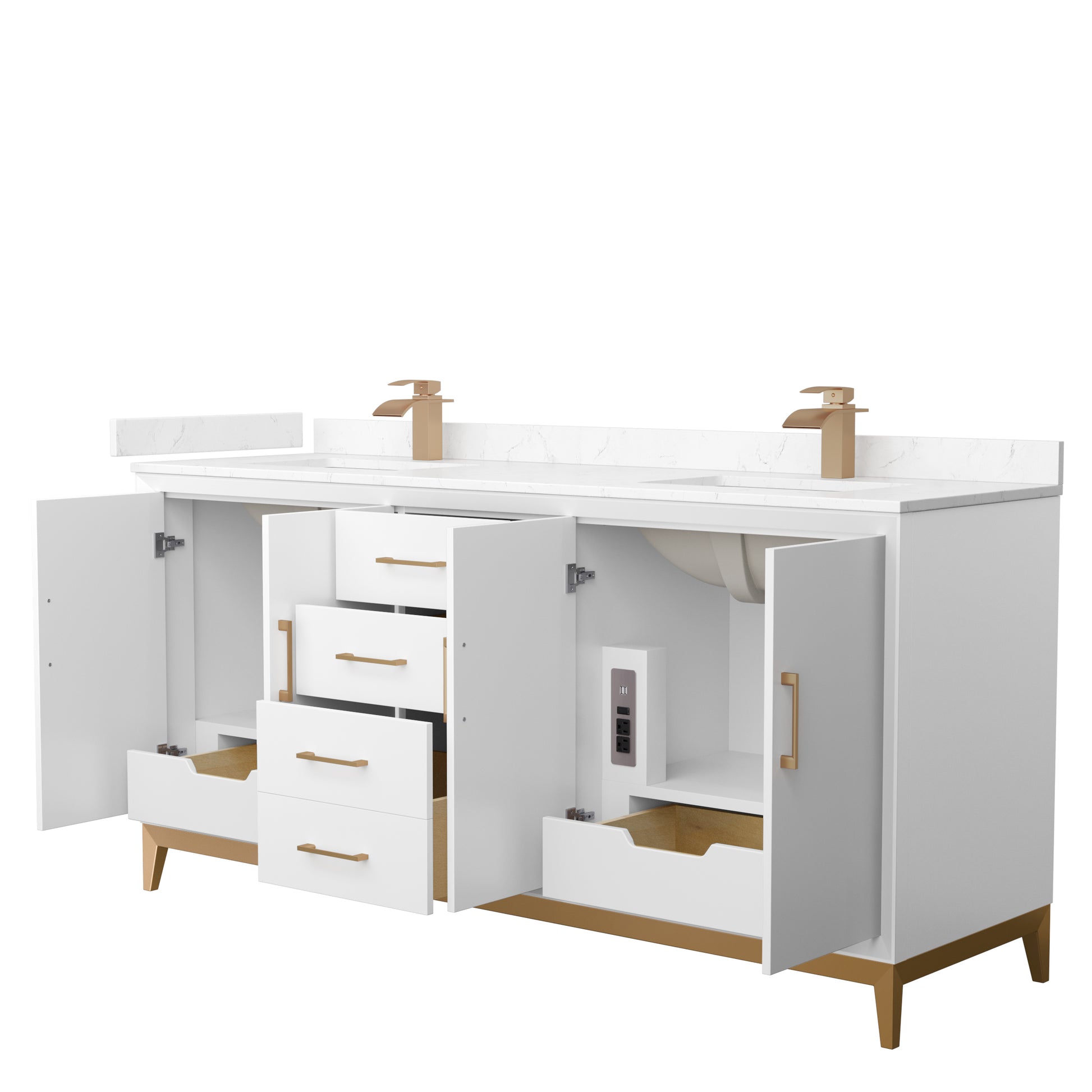 
  
  Amici 72" Double Bathroom Vanity in White, with Cultured Marble, Undermount Square Sink, Optional Trim
  
