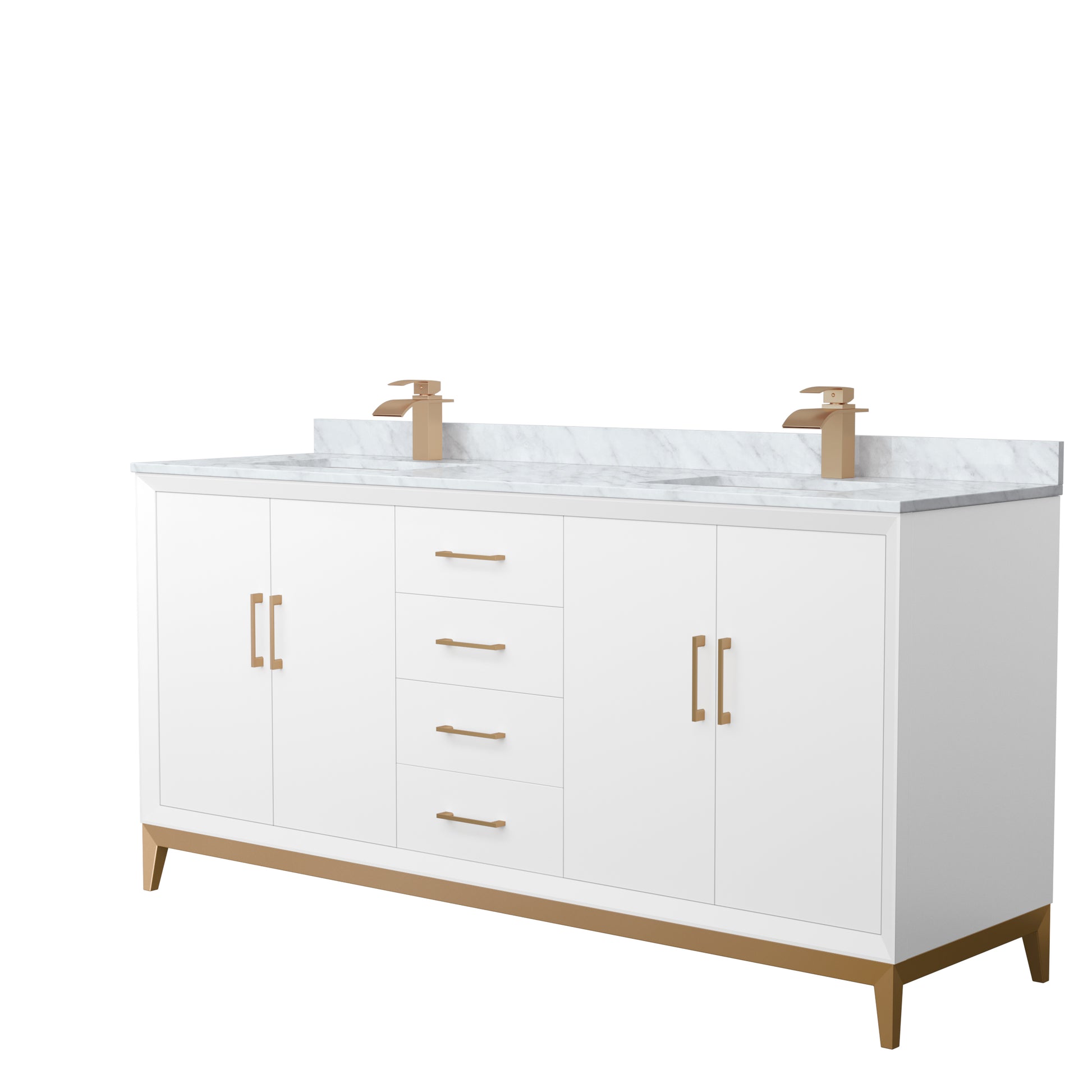 
  
  Amici 72" Double Bathroom Vanity in White, White Carrara Marble, Undermount Square Sink, Optional Trim
  
