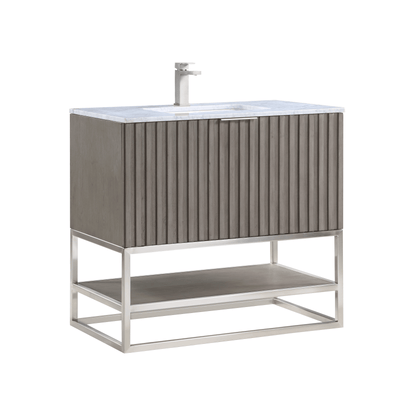 BEMMA Design Terra Single Bathroom Vanity Set in Graywash with White Quartz or Carrara Marble Top - Sea & Stone Bath