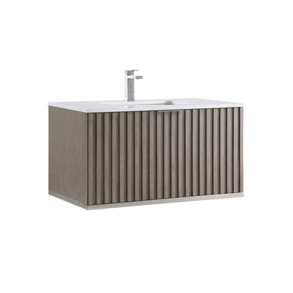 BEMMA Design Terra Wall-Mounted Single Bathroom Vanity Set in Graywash with White Quartz or Carrara Marble Top - Sea & Stone Bath