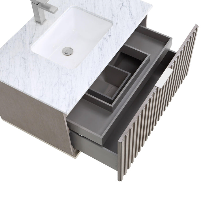 BEMMA Design Terra Wall-Mounted Single Bathroom Vanity Set in Graywash with White Quartz or Carrara Marble Top - Sea & Stone Bath