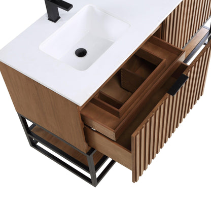 BEMMA Design Terra 60" Double Bathroom Vanity Set in Walnut with White Quartz or Carrara Marble Top - Sea & Stone Bath