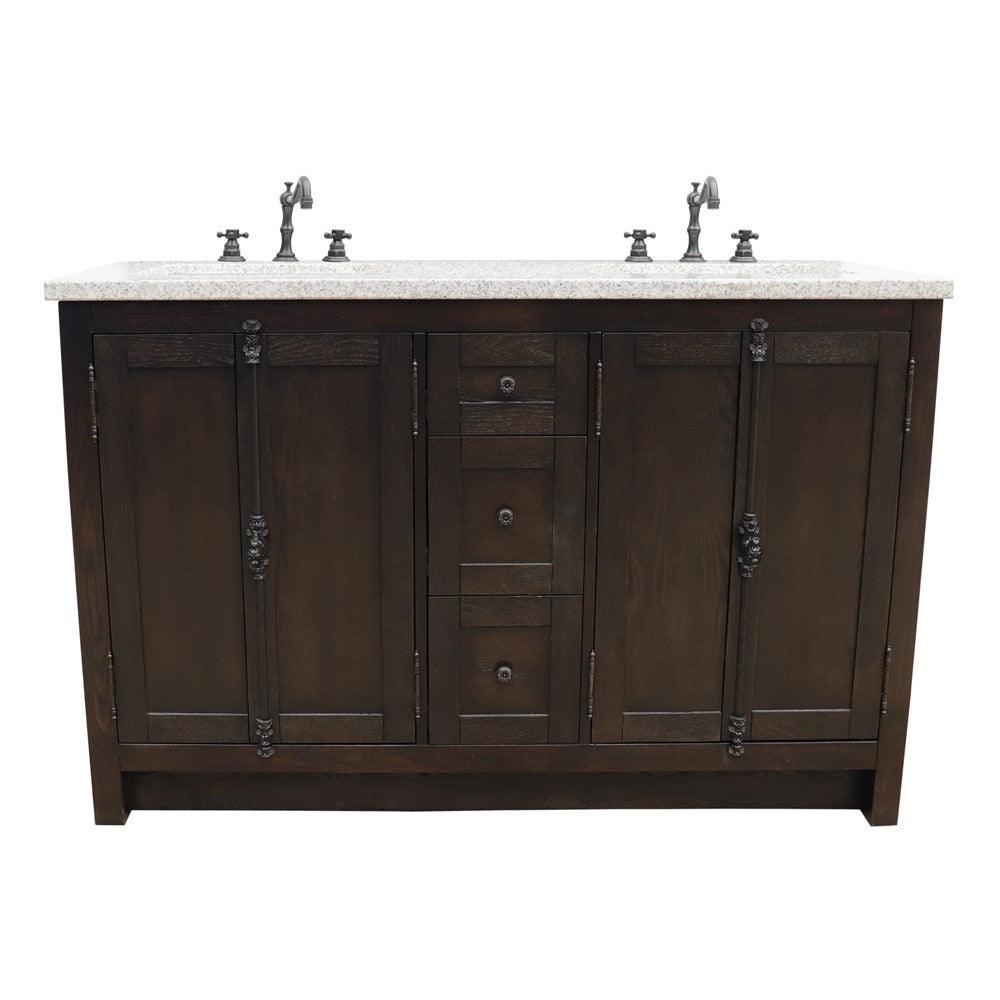 Bellaterra Plantation 55" Double Vanity with Black/Gray/White Top and Rectangle Sink - Sea & Stone Bath