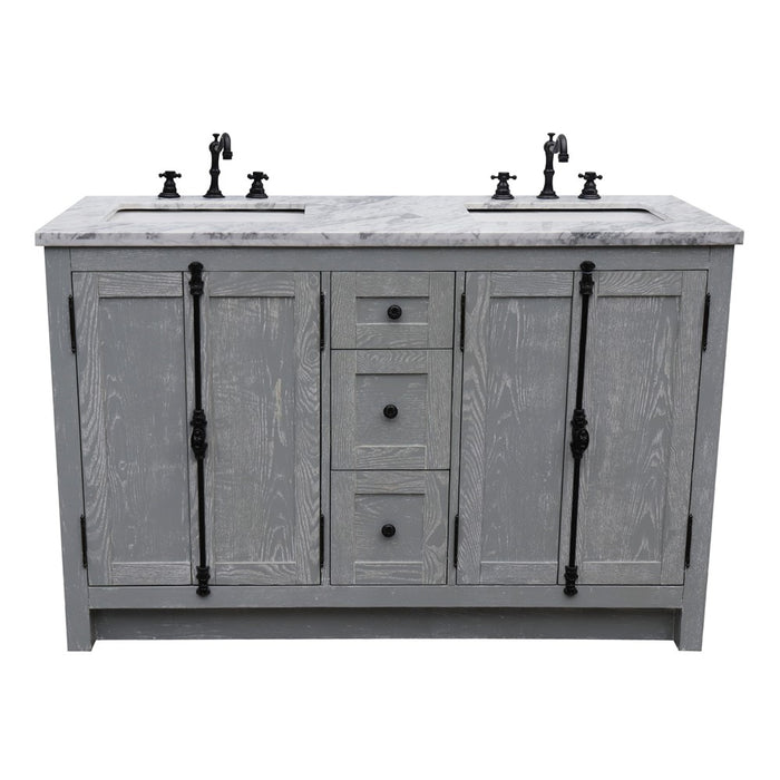Bellaterra Plantation 55" Double Vanity with Black/Gray/White Top and Rectangle Sink