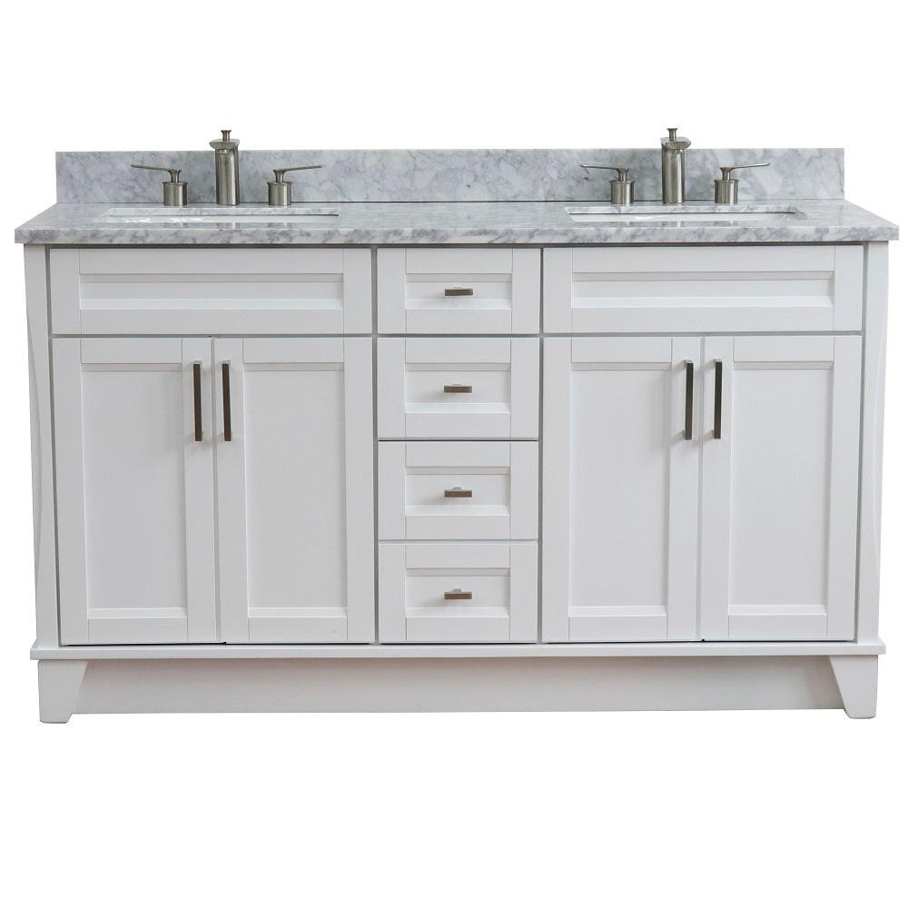 Bellaterra Temi Double Sink Vanity with Black/Gray/White Top and Rectangle Sink
