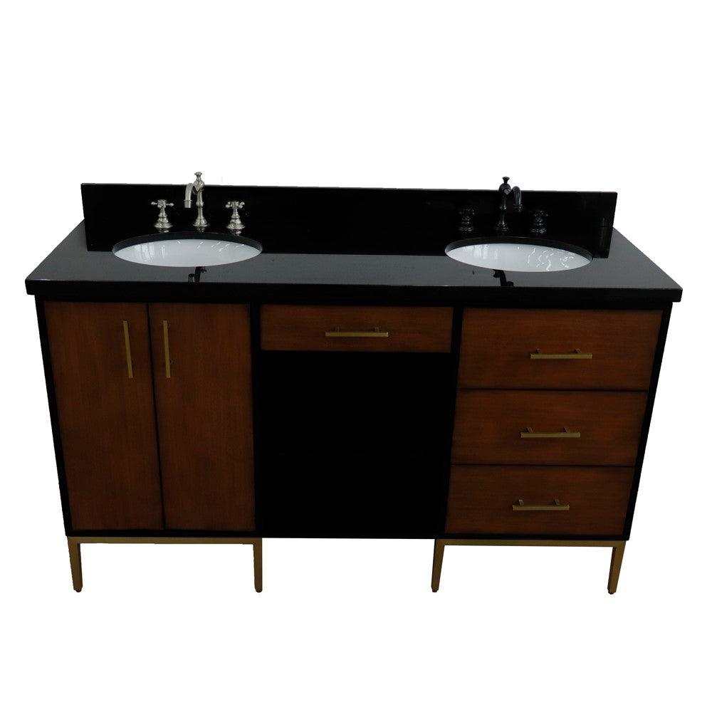Bellaterra Imola 61" Double Sink Vanity in Walnut and Black finish and Black/Gray/White Top and Oval Sink - Sea & Stone Bath
