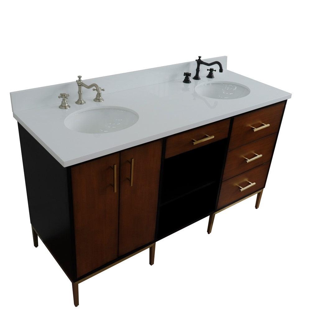 Bellaterra Imola 61" Double Sink Vanity in Walnut and Black finish and Black/Gray/White Top and Oval Sink - Sea & Stone Bath