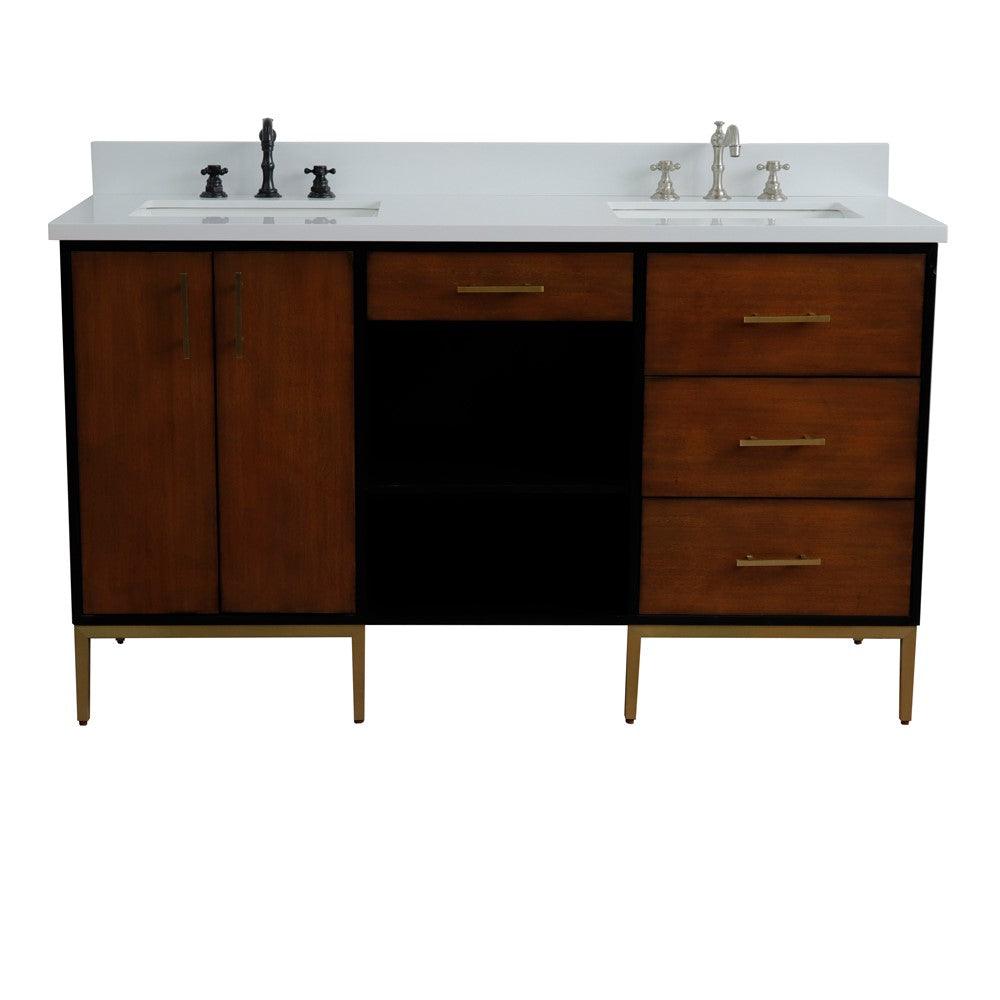 
  
  Bellaterra Imola 61" Double Sink Vanity in Walnut and Black finish and Black/Gray/White Top and Rectangle Sink
  
