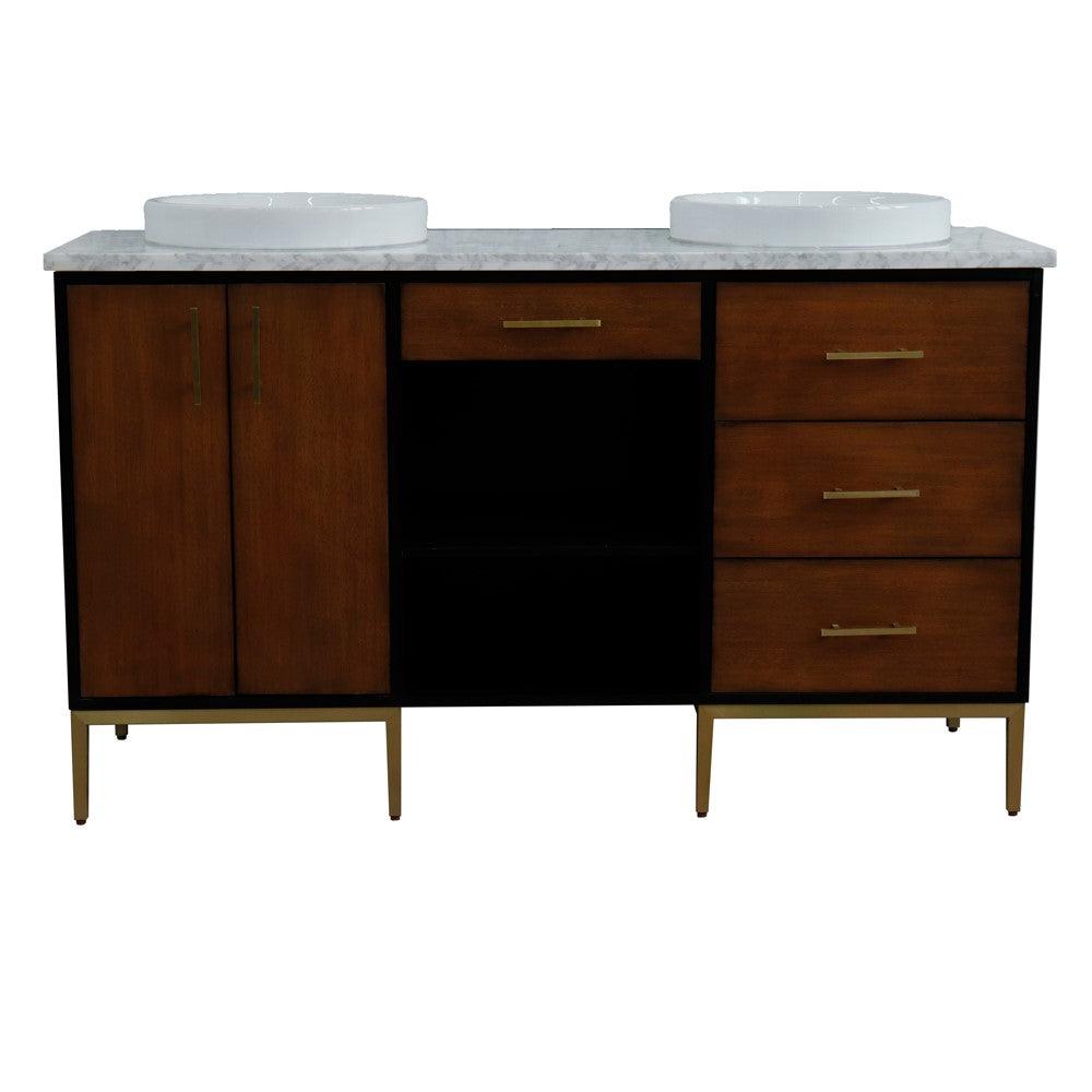 Bellaterra Imola 61" Double Sink Vanity in Walnut and Black finish and Black/Gray/White Top and Round Sink - Sea & Stone Bath