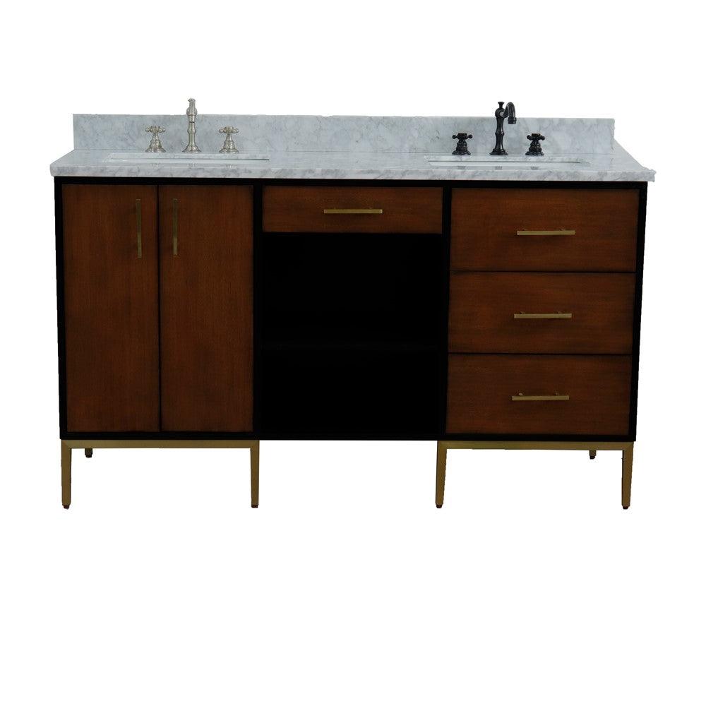 
  
  Bellaterra Imola 61" Double Sink Vanity in Walnut and Black finish and Black/Gray/White Top and Rectangle Sink
  
