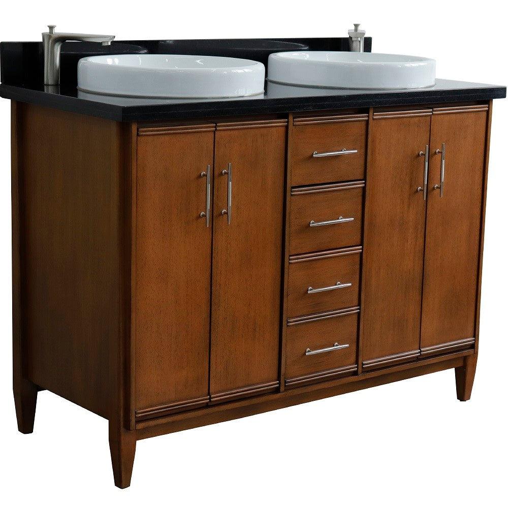 Bellaterra MCM Double Sink Vanity in Walnut finish with Black/Gray/White Top and Round Sink - Sea & Stone Bath