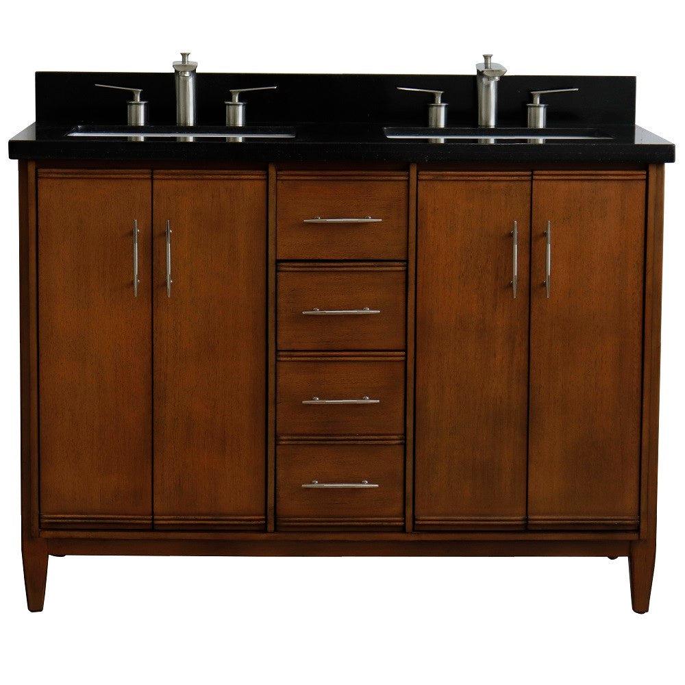 Bellaterra MCM Double Sink Vanity in Walnut finish with Black/Gray/White Top and Rectangle Sink - Sea & Stone Bath