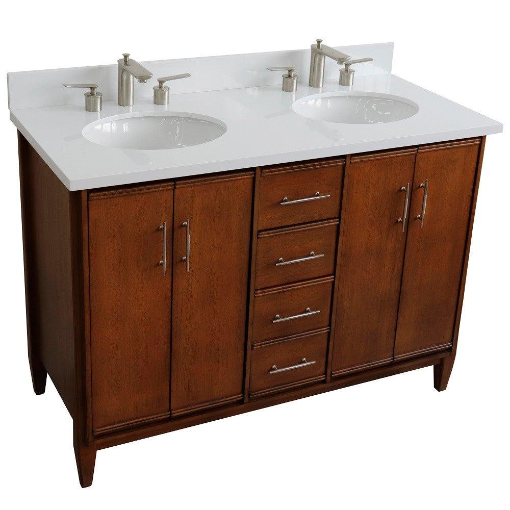 Bellaterra MCM Double Sink Vanity in Walnut finish with Black/Gray/White Top and Oval Sink - Sea & Stone Bath