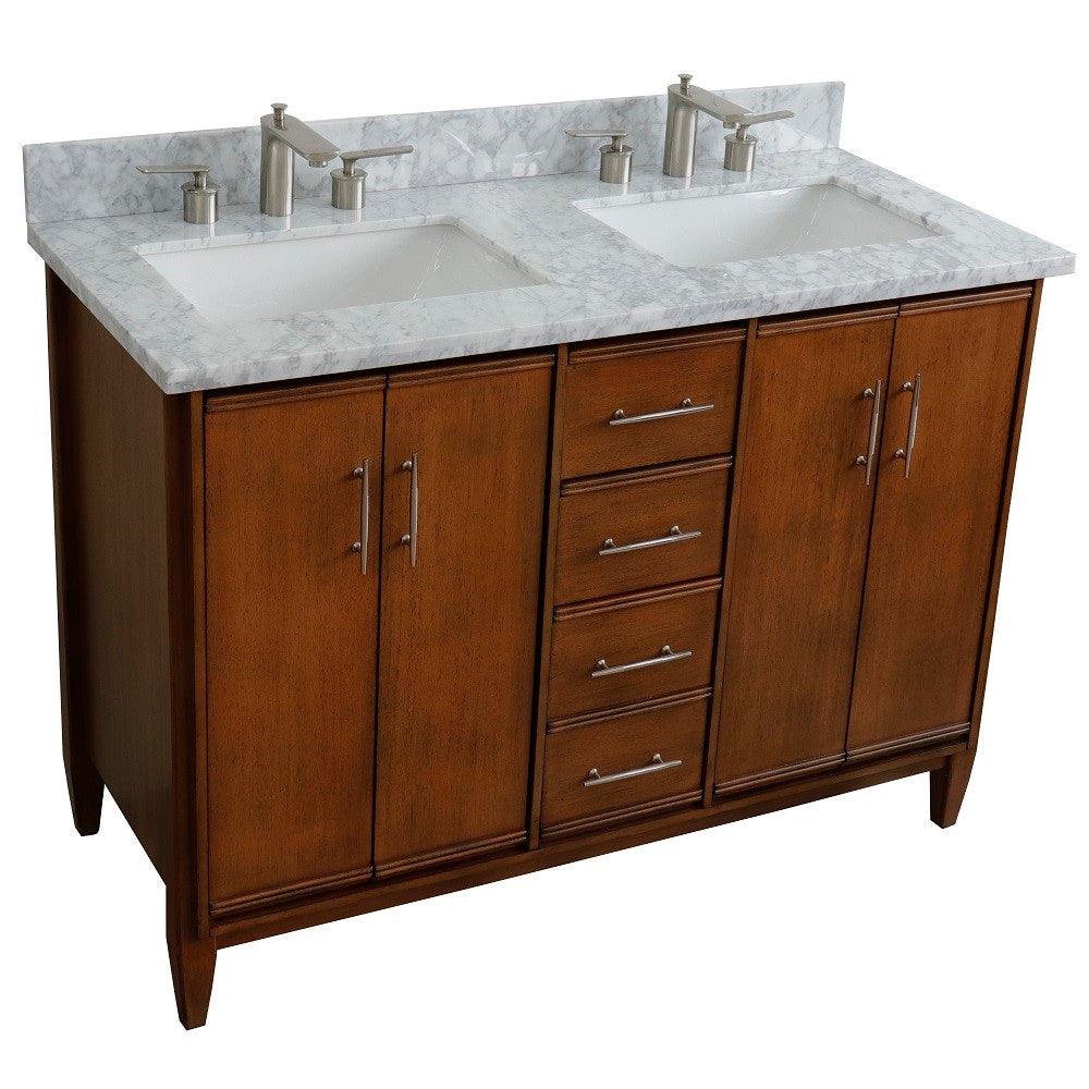 Bellaterra MCM Double Sink Vanity in Walnut finish with Black/Gray/White Top and Rectangle Sink - Sea & Stone Bath