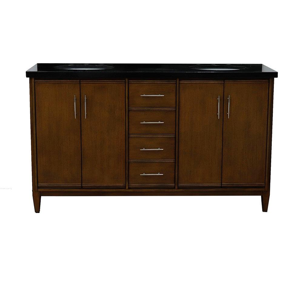 Bellaterra MCM Double Sink Vanity in Walnut finish with Black/Gray/White Top and Oval Sink - Sea & Stone Bath